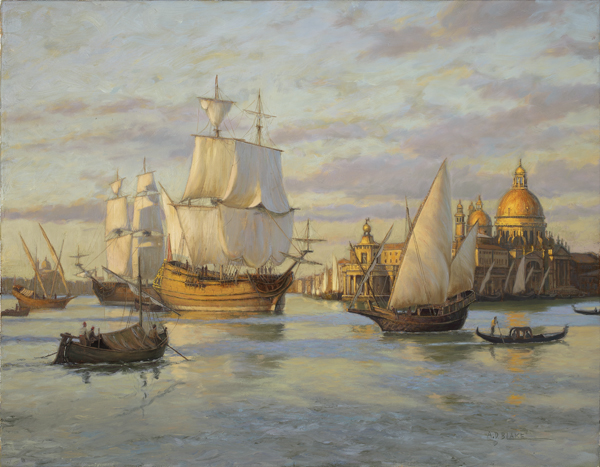 Early morning Venice, mid 1700�s. The entrance to The Grand Canal.