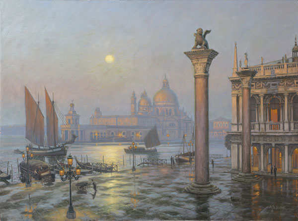 The Lion of Saint Marks, Venice, by moonlight/sunrise. Circa 1870