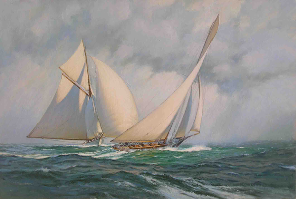"Volunteer" runs towards "Thistle," during the second race for the America's Cup 1887.