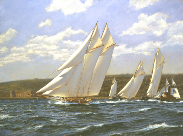 "Magic" leads "America" and "Cambria" past Fort Wadsworth, America's Cup, August 8th,1870.