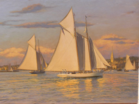 "Magic" and "Cambria" sail into Newport Harbor, 1870.