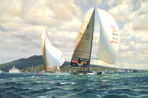 "The final leg to victory. "New Zealand" leads "Prada", race five, America's Cup 2000".