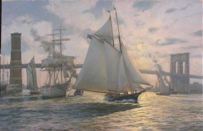 "Golden moonlight over the East River, New York, March, 1887.